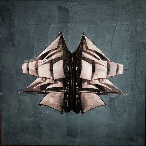 name s04: : paper collage of sailing ships on a blue background covered with beeswax. by  artgiese - Nils Giese