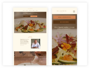 A design concept for a restaurant website. The image shows an overview of the desktop and mobile homepage