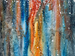 watercolor drip, blue, orange, red, abstract watercolor
