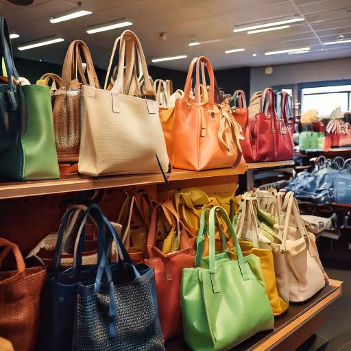 リサイクル・リユース店または質屋に並ぶ中古のバッグ