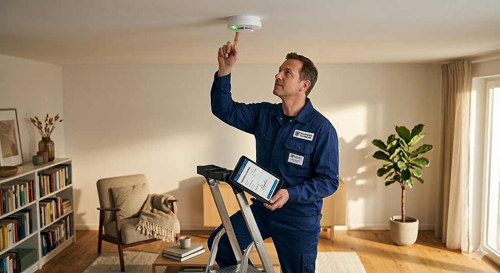 Einmal im Jahr ist Pflicht: Die regelmäßige Prüfung von Rauchwarnmeldern durch einen Fachbetrieb schützt Leben und sorgt im Schadensfall für rechtliche Sicherheit.