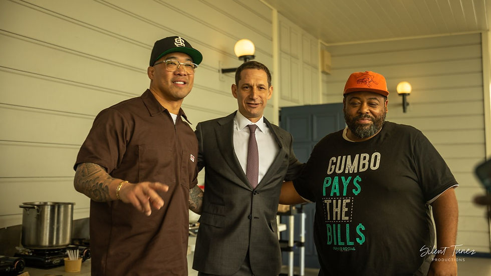 Mayor Lurie with Chef Dontaye Ball and Adonis Marcelino