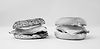 Café Mélange sandwiches against a white background, black and white image.
