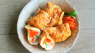 卵とソーセージの巾着カレー煮