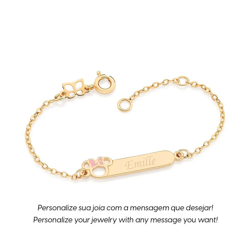 PULSEIRA MINNIE BABY PERSONALIZÁVEL BANHADA A OURO 18K COM APLICAÇÃO DE RESINA -