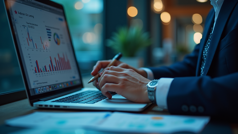 Close-up view of a financial analyst reviewing data