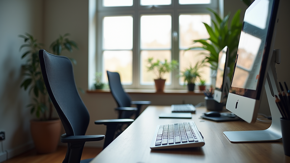 Wide-angle view of a clean, organized workspace for web development