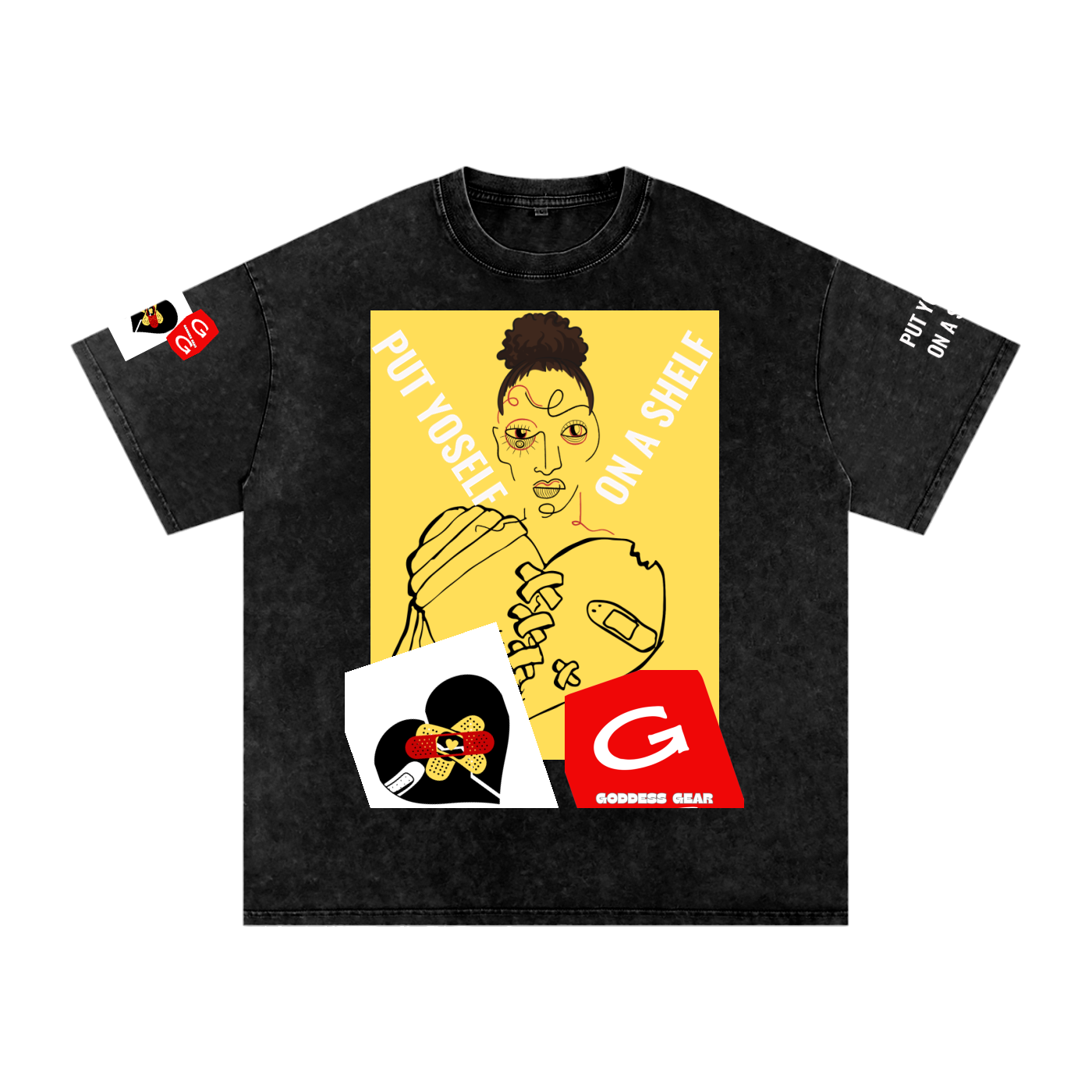 PUT YOSELF ON A SHELF Washed Oversized Cotton T-Shirt