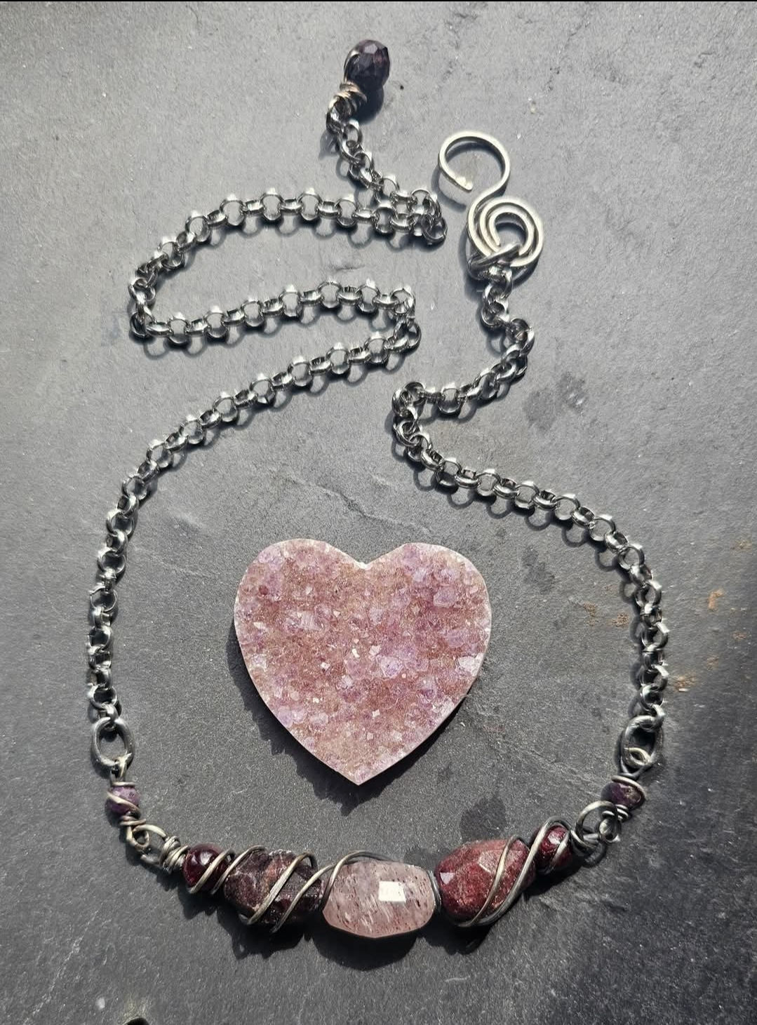 She is Love Garnet and Strawberry Quartz Necklace