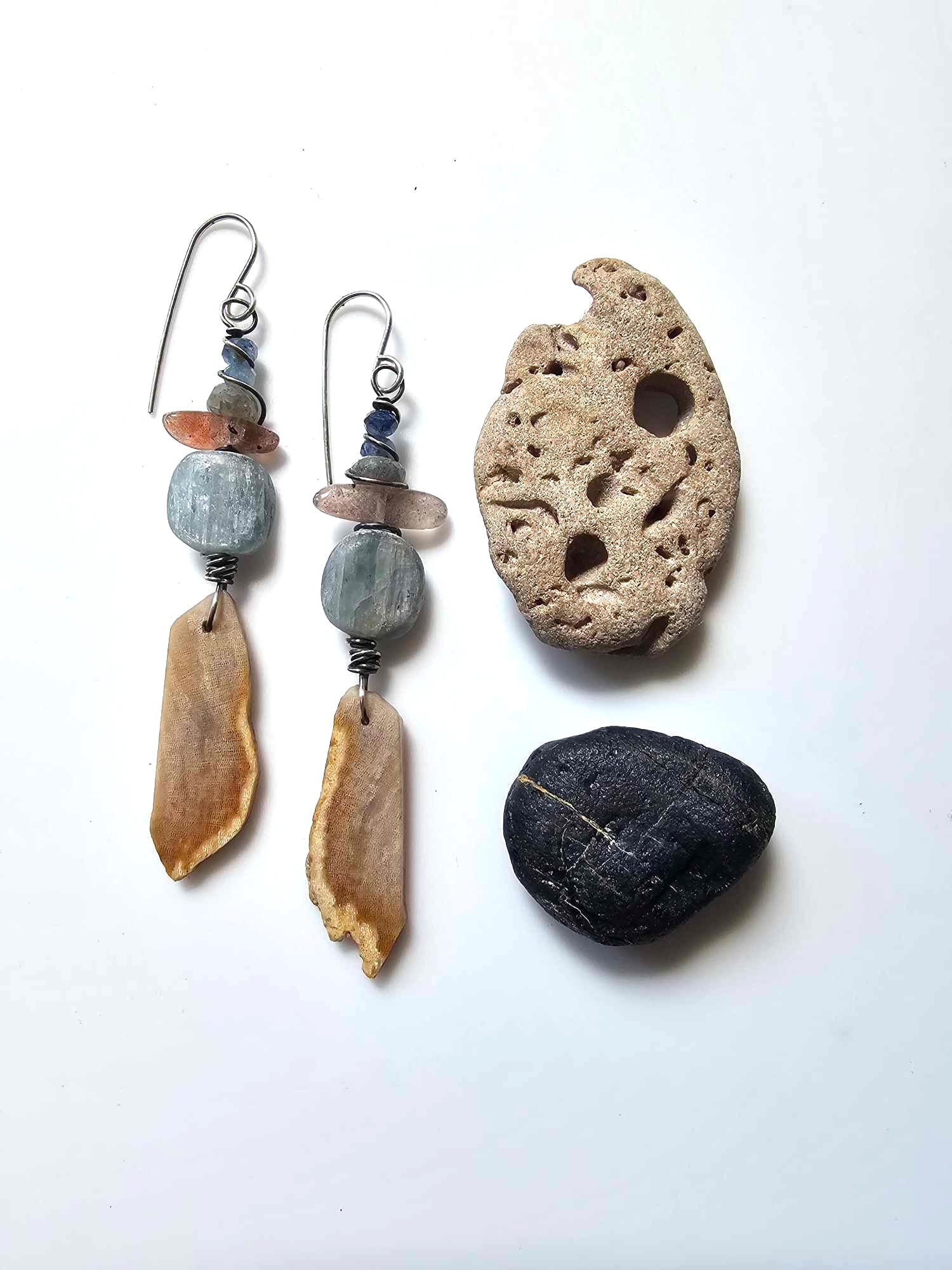 Sacred Earth: Petrified Wood Kyanite Earrings