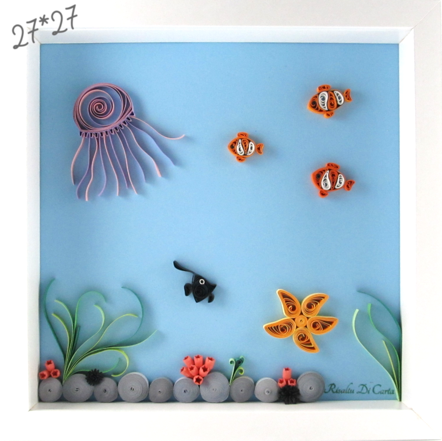 Tableau en quilling représentant un fond marin, idéal cadeaux de naissance ou anniversaire