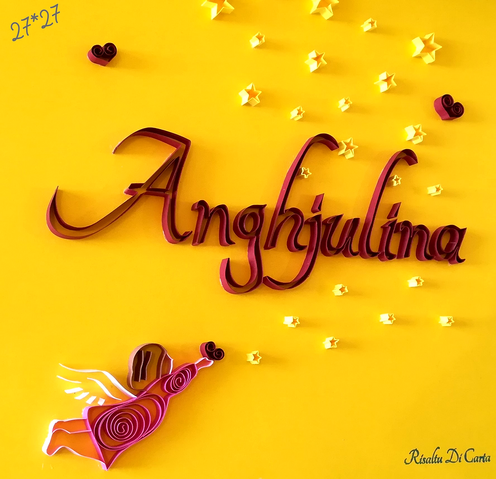 Tableau d'un petit ange et plein d'étoiles en quilling avec son prénom à personnaliser, idéal cadeau de naissance