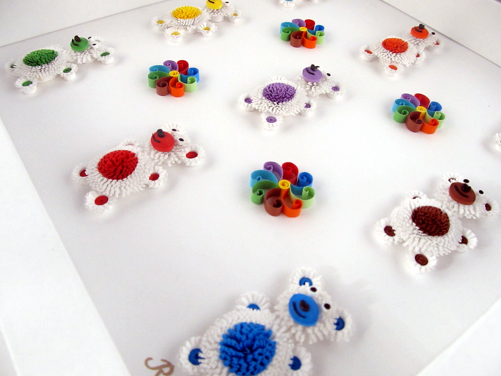 Miniature : Petits ours colorés en quilling. Idéal à offrir pour un cadeau de naissance ou un anniversaire