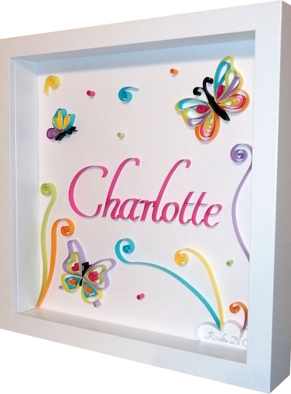 Miniature : Tableau prénom personnalisé en quilling sur un thème printanier de papillon