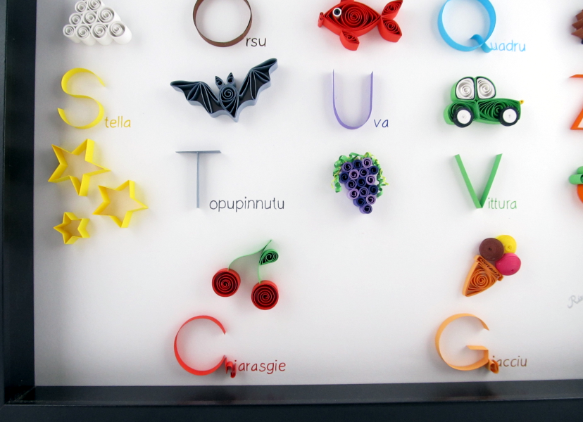 Miniature : tableau abecedaire de la langue corse en quilling
