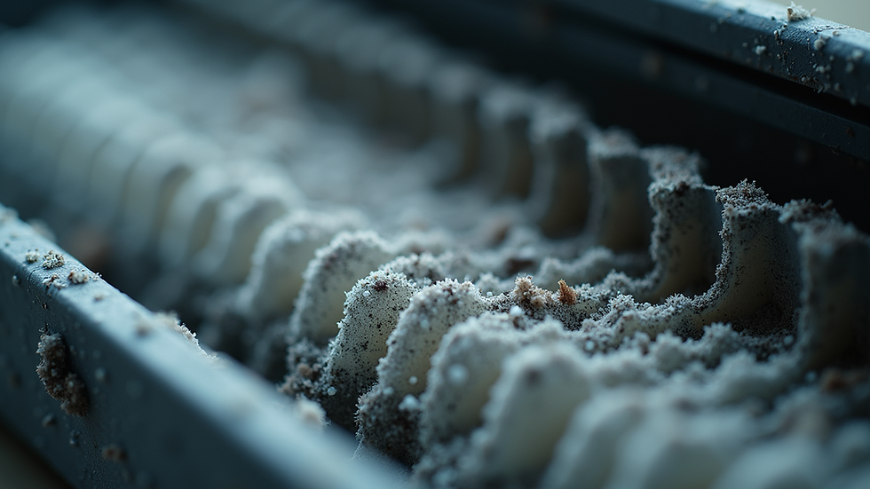 Close-up view of an HVAC system filter showing dust and debris