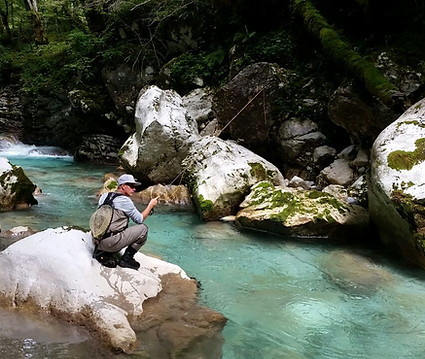 Fly Fishing Guide and Sight fishing Guiding for Marble trout in the Soca River in Slovenia