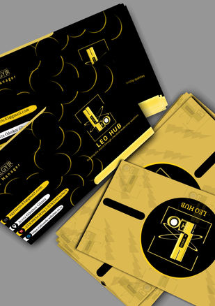 a stack of business cards for leo hub
