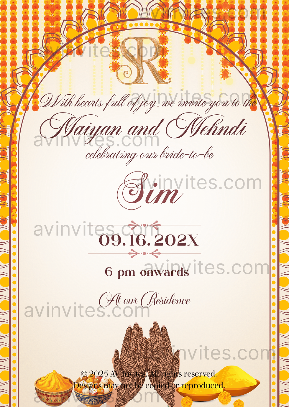 Thumbnail: Traditional Sikh Wedding Invitation with Gurdwara Art & Elegant Florals