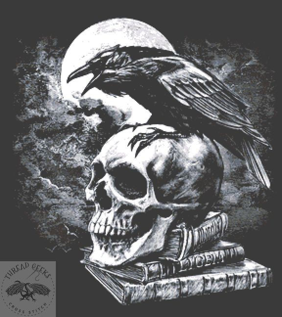 Poes Raven Skull Large Cross Stitch Chart - Alchemy England - Poet Gothic