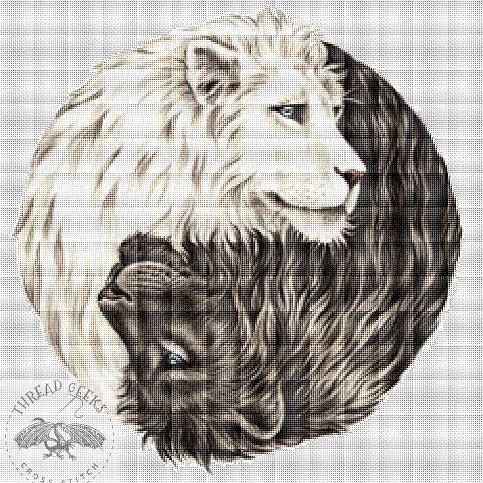 Lions - Yin Yang Counted Cross Stitch Kit - Zindy S.D. Nielsen