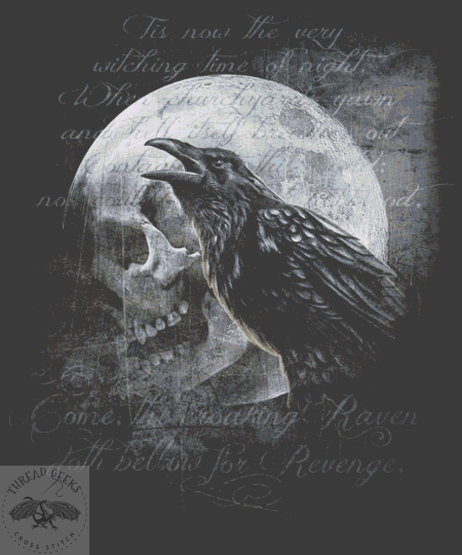 Raven Curse XXL Cross Stitch Chart - Alchemy England - Moon - Fantasy
