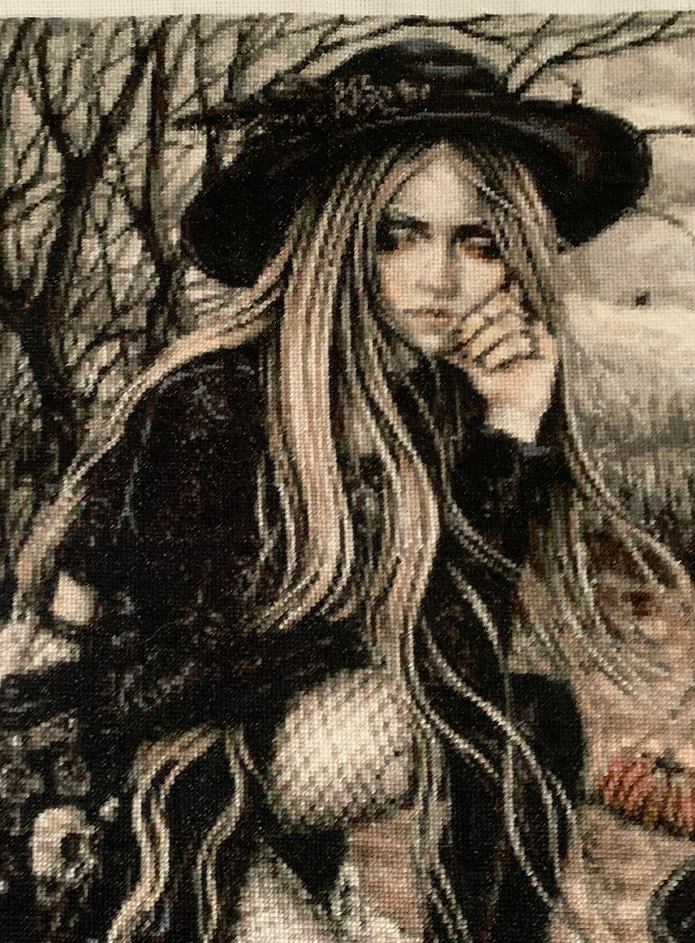 Miniatura: Halloween Witch Completed Cross Stitch - Unique Gift - Fantasy