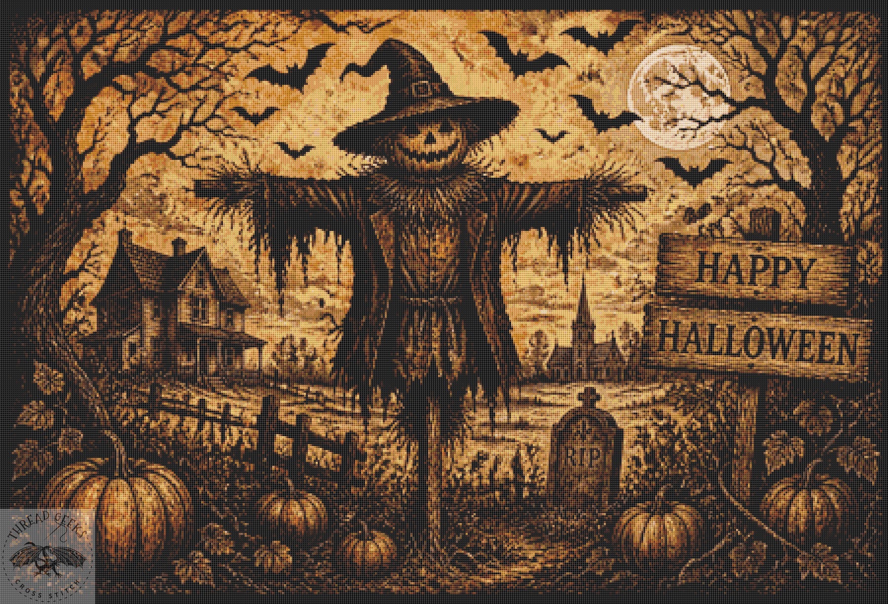Halloween Scarecrow XL Counted Cross Stitch Chart - Seasonal Pumpkins