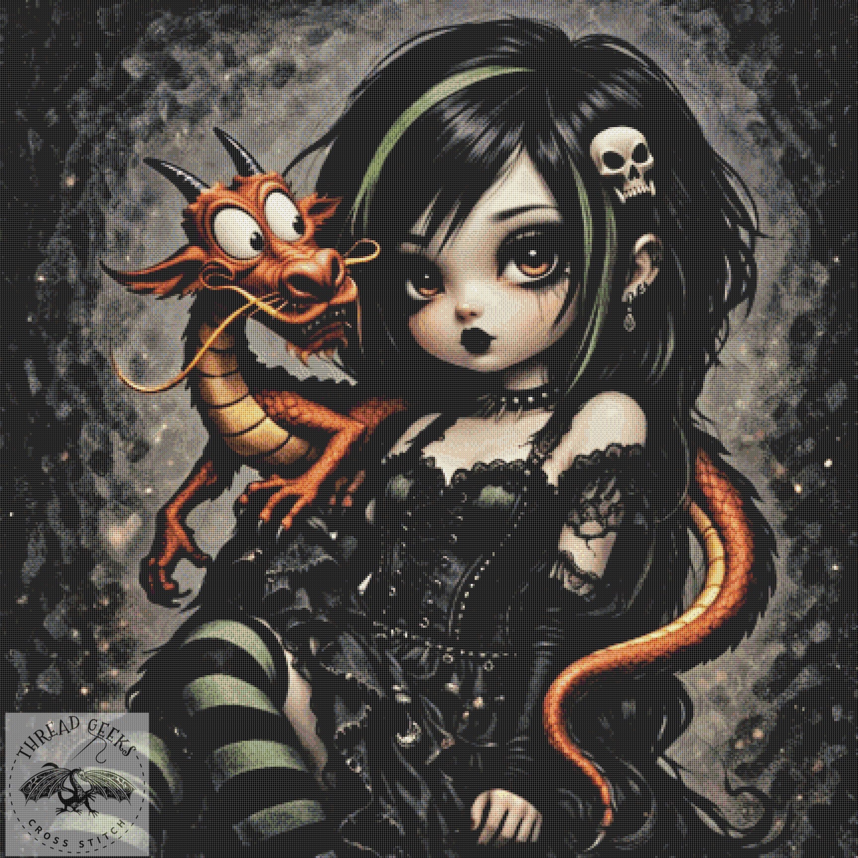 Mushu Counted Cross Stitch Chart - Dragon - Goth -  Unusual