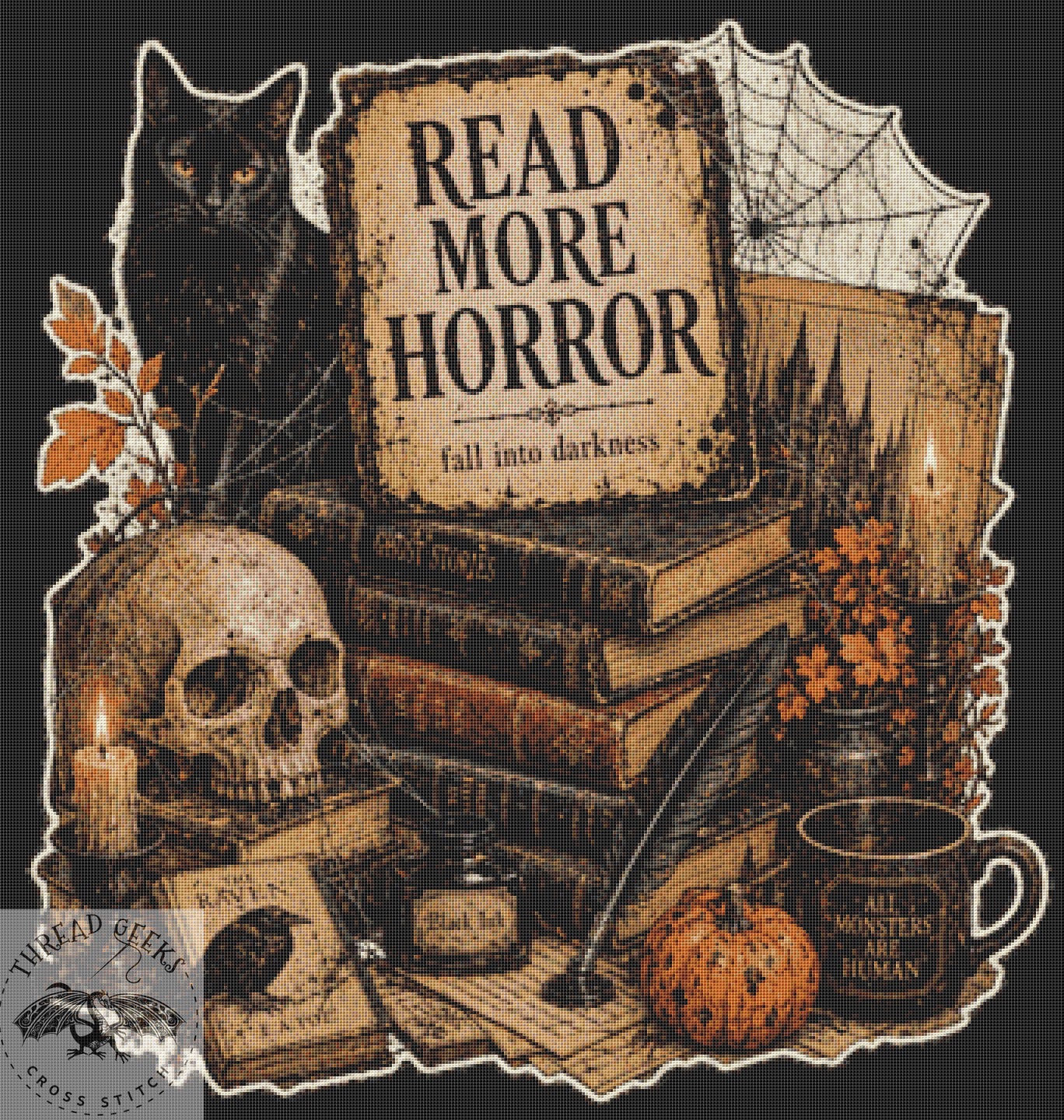 Read More Horror Cross Stitch Chart - Black Cat Books