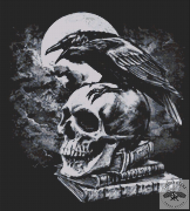 Poes Raven Skull Cross Stitch Chart - Alchemy England - Poet - Goth