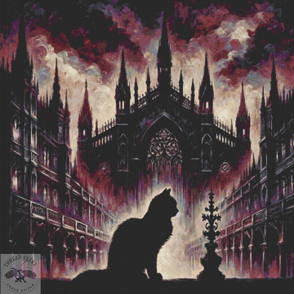 Gothic Cat Counted Cross Stitch Chart