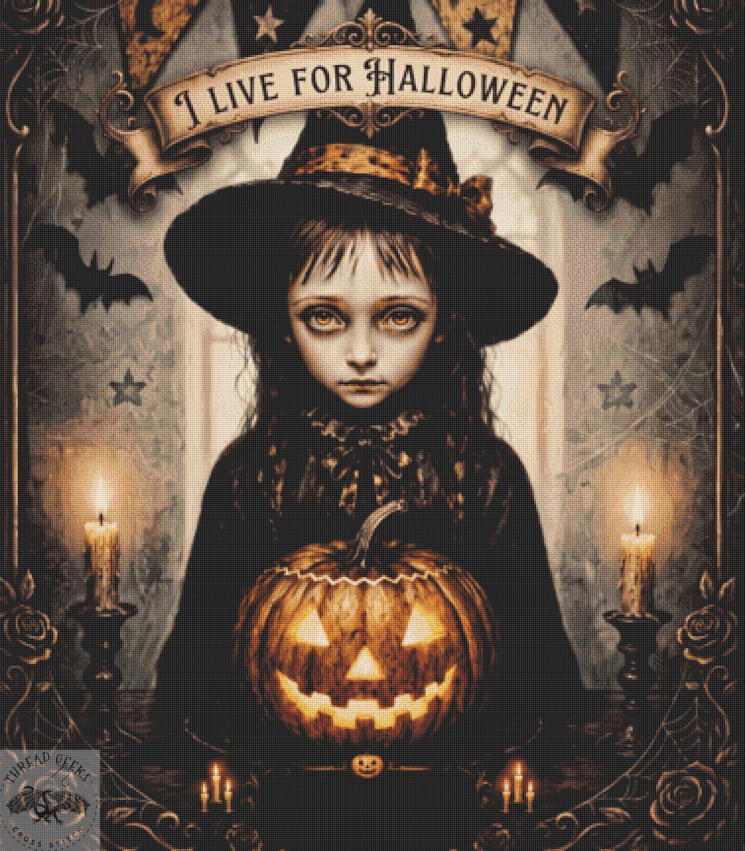 I Live for Halloween XL Counted Cross Stitch Kit - Goth Witch