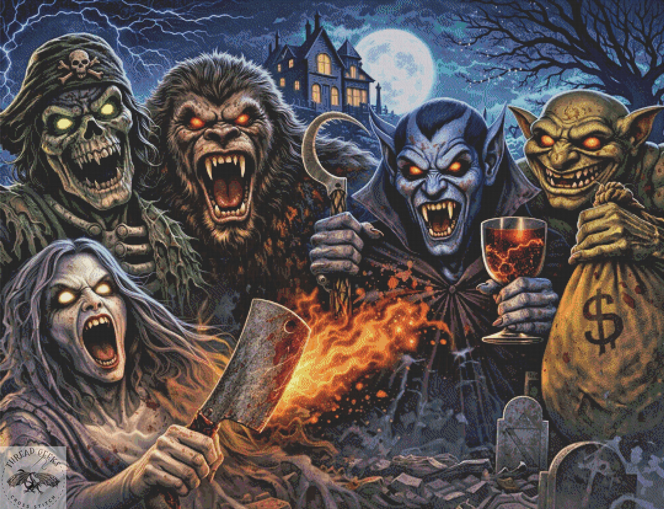 Halloween Monster Scare Cross Stitch Chart - Horror - Scary - Gothic