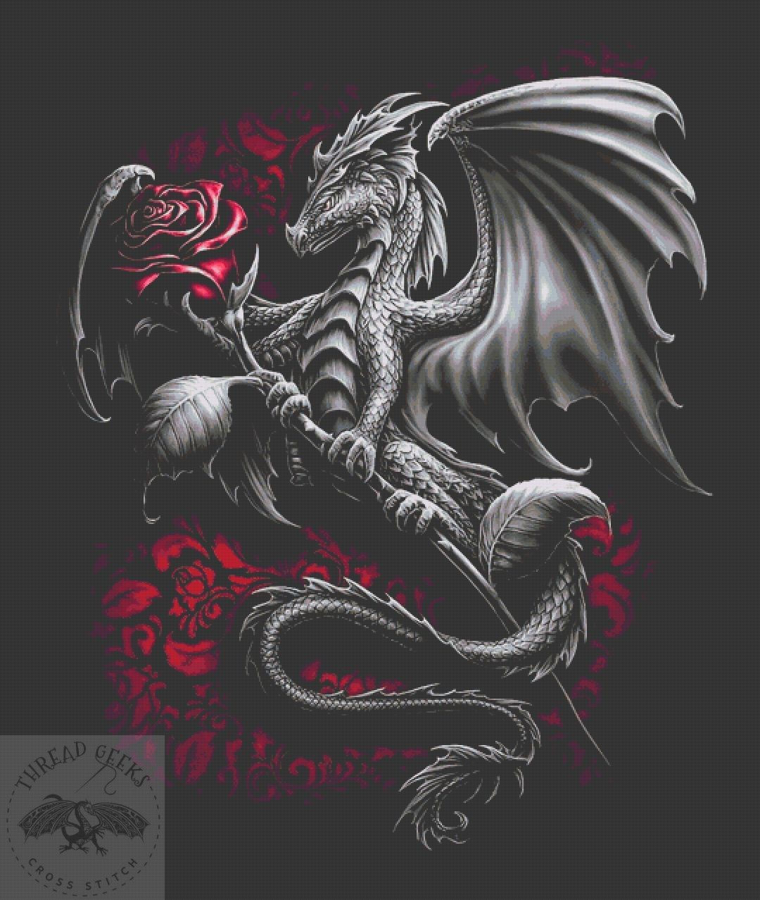Dragon Rose XXL Cross Stitch Chart - Gothic