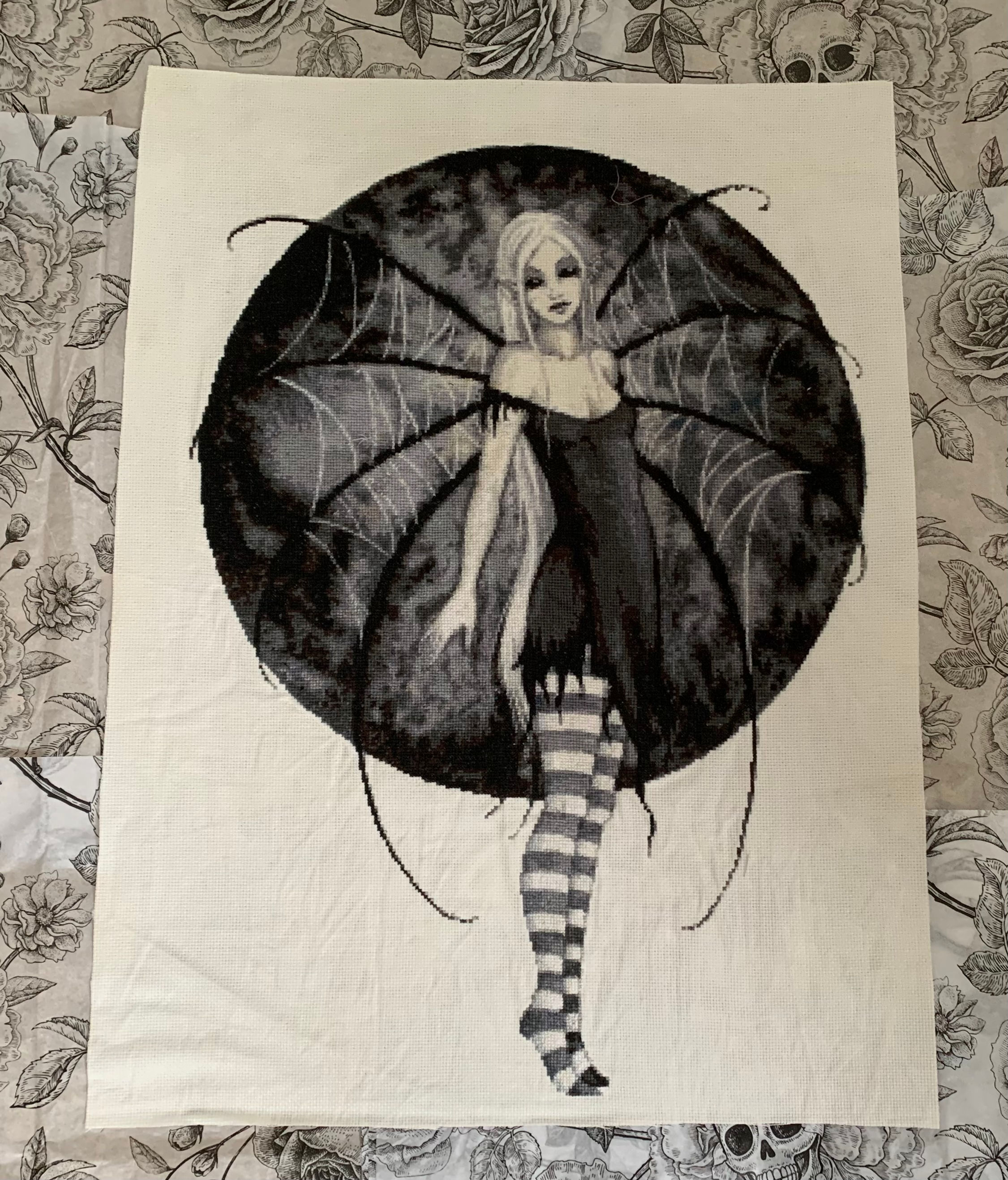 Spinnerette Fairy Completed Cross Stitch - Unique Gift - HAED - Goth