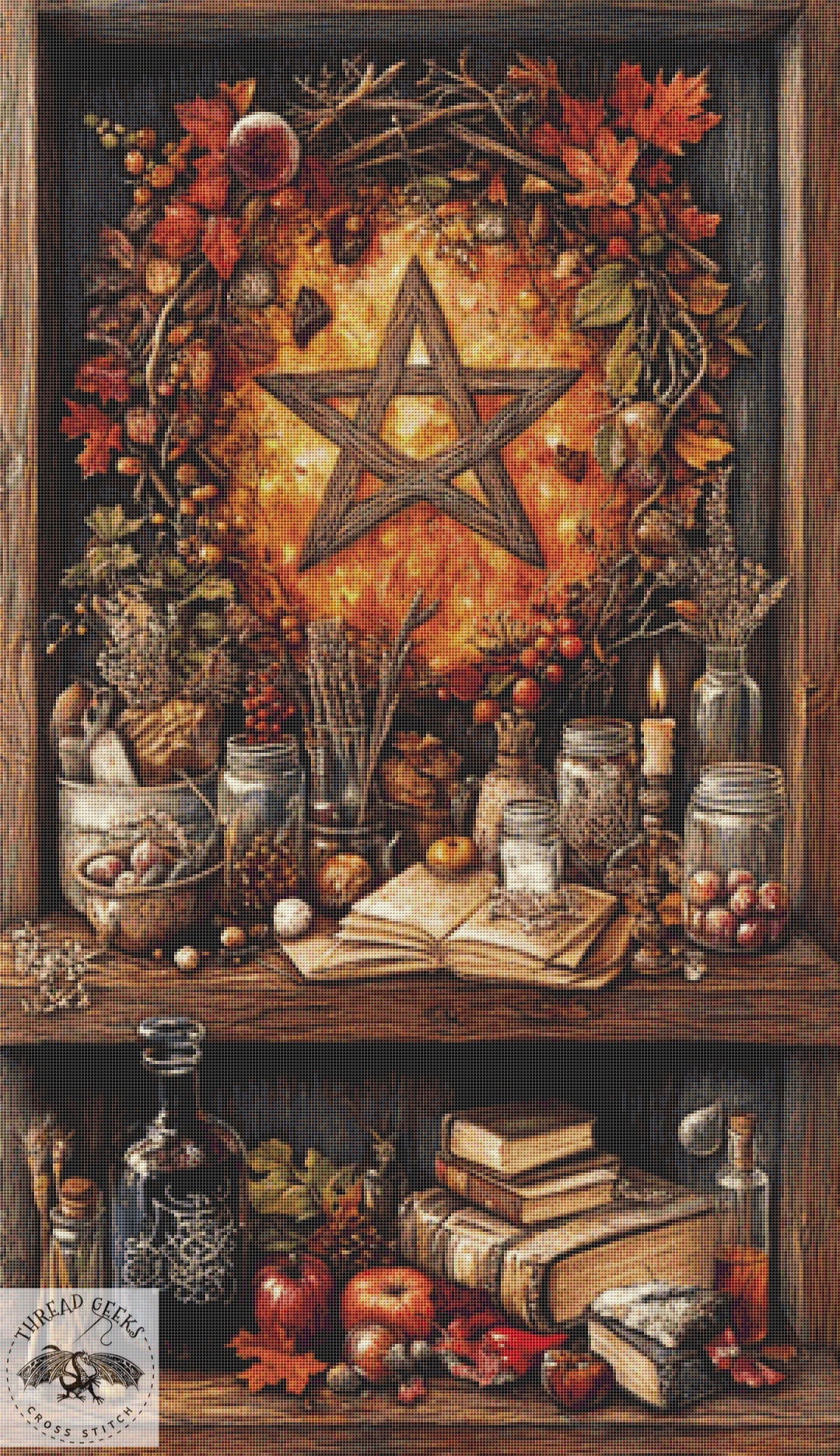 Solstice Pentagram Counted Cross Stitch Chart - Halloween