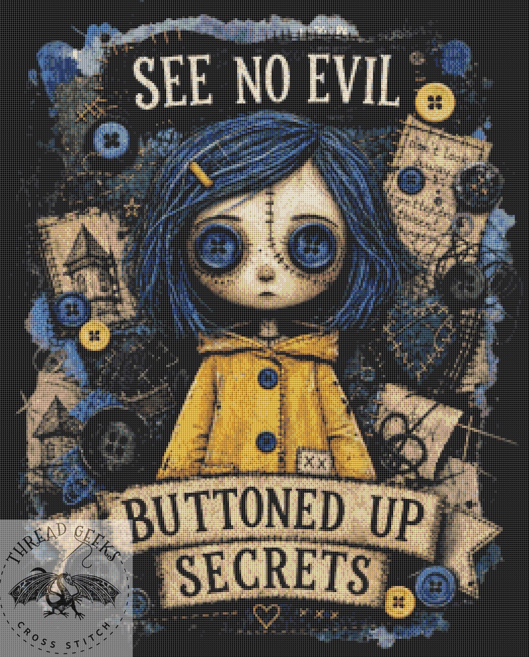Coraline Counted Cross Stitch Kit - Dark Gothic Pop Culture