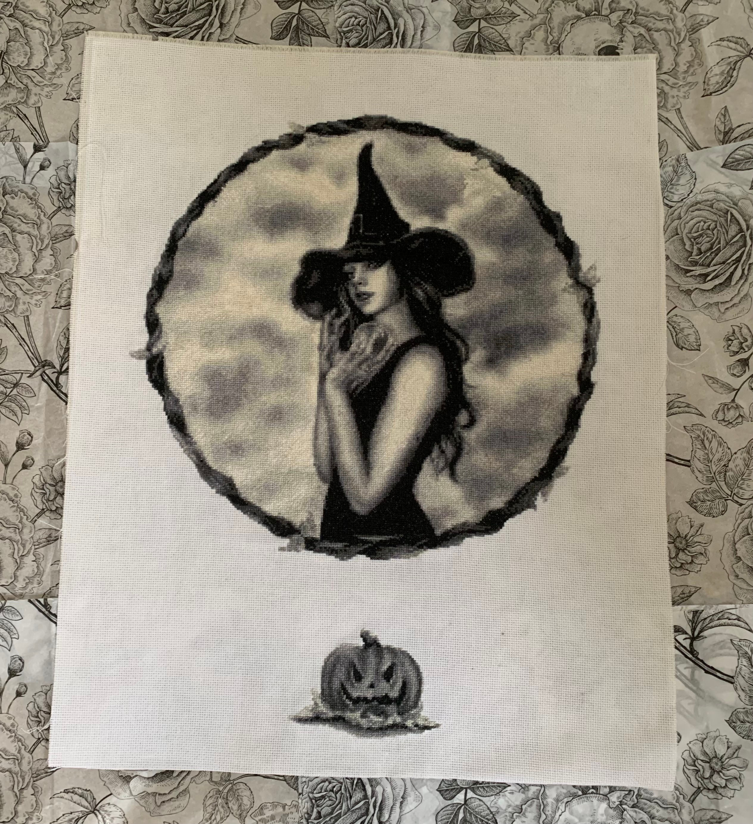 Witch Completed Cross Stitch - Unique Gift - HAED - Halloween