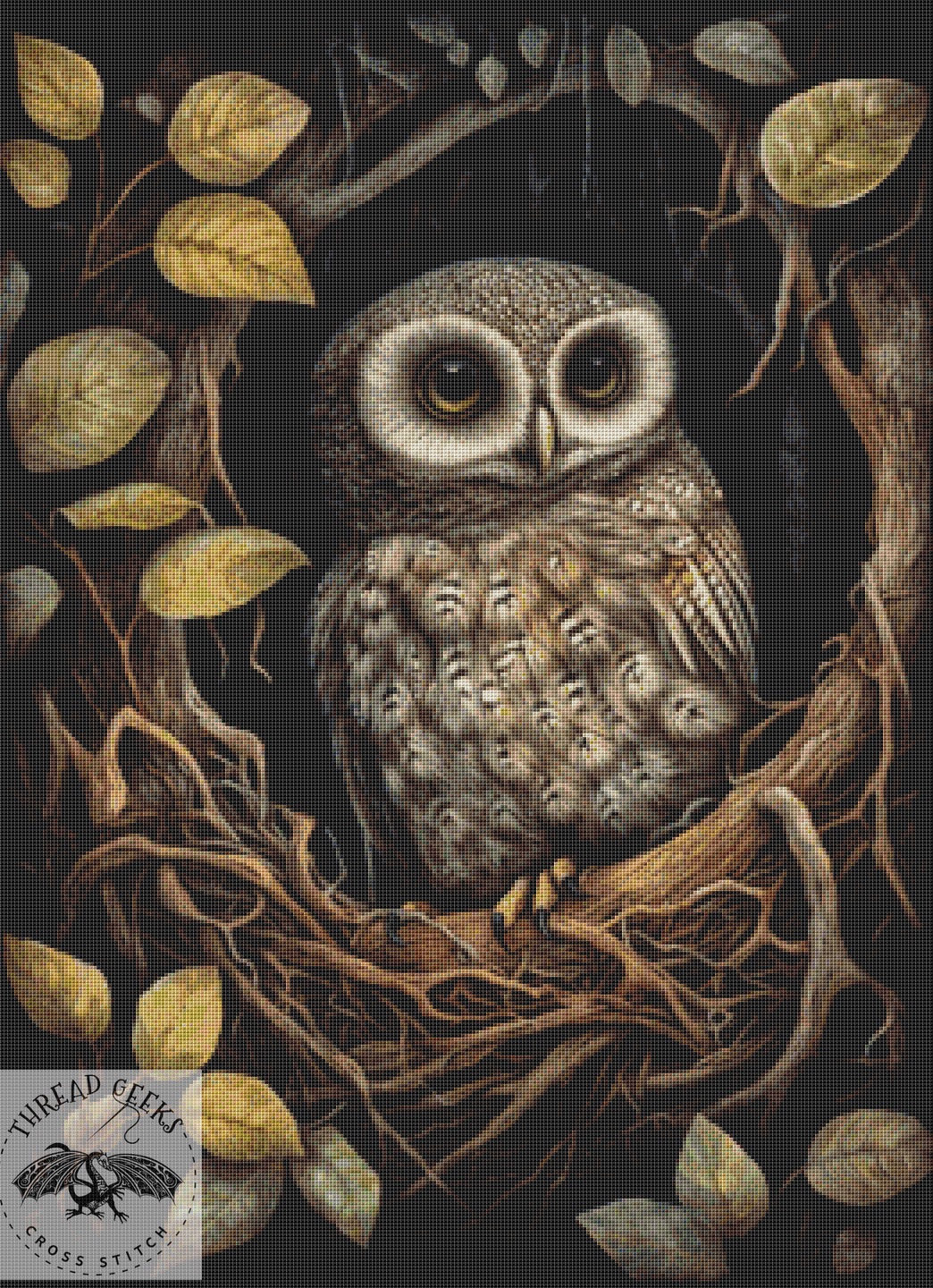 Shadow Owl Counted Cross Stitch Kit - Unusual Gothic Woodland DMC