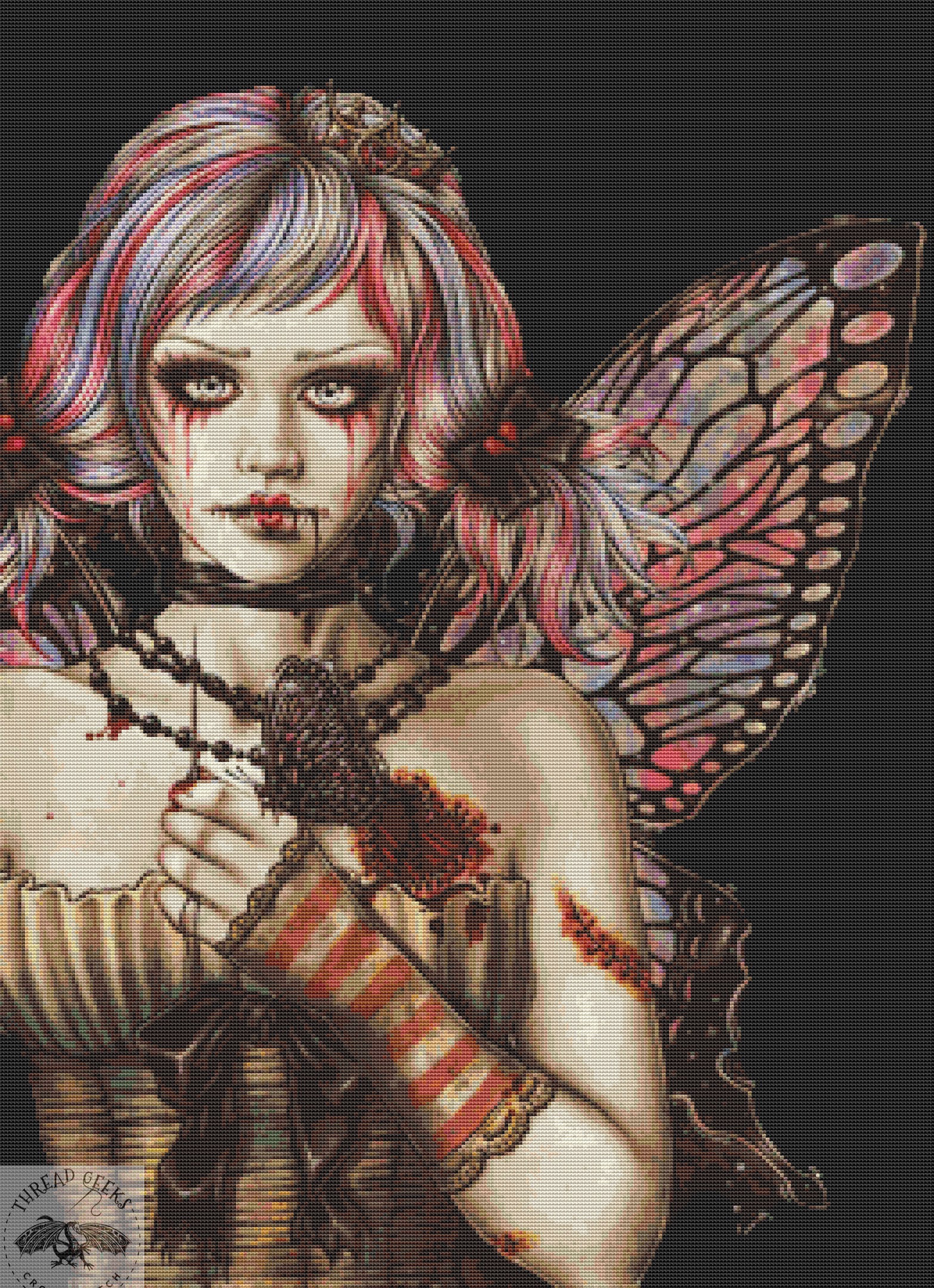 Mended Heart Counted Cross Stitch Kit - Colourful Gothic Fairy