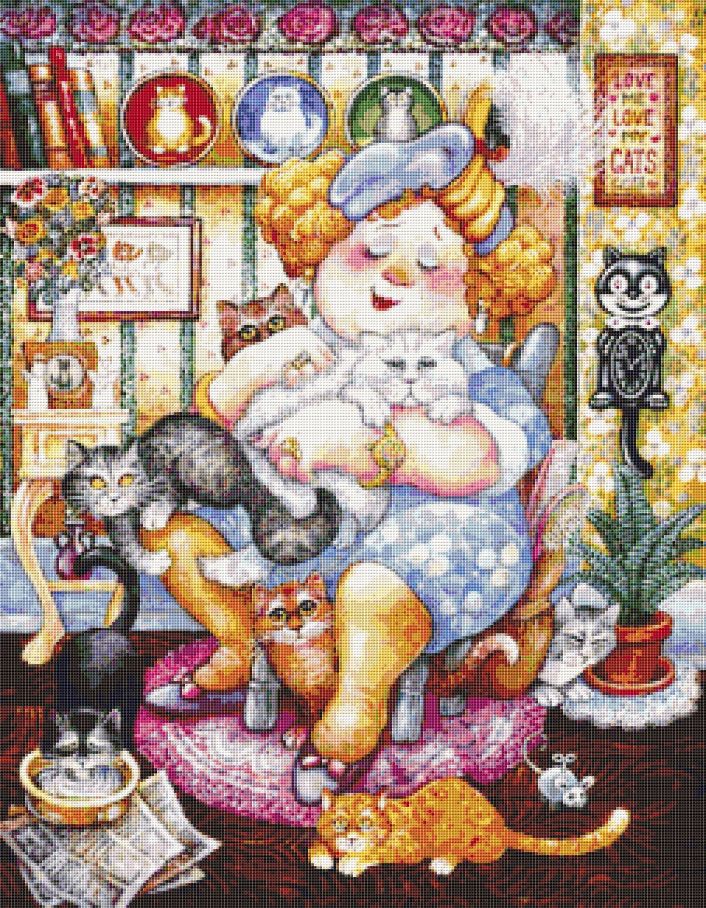 Lady Who Loves Cats Counted Cross Stitch Kit - Bill Bell