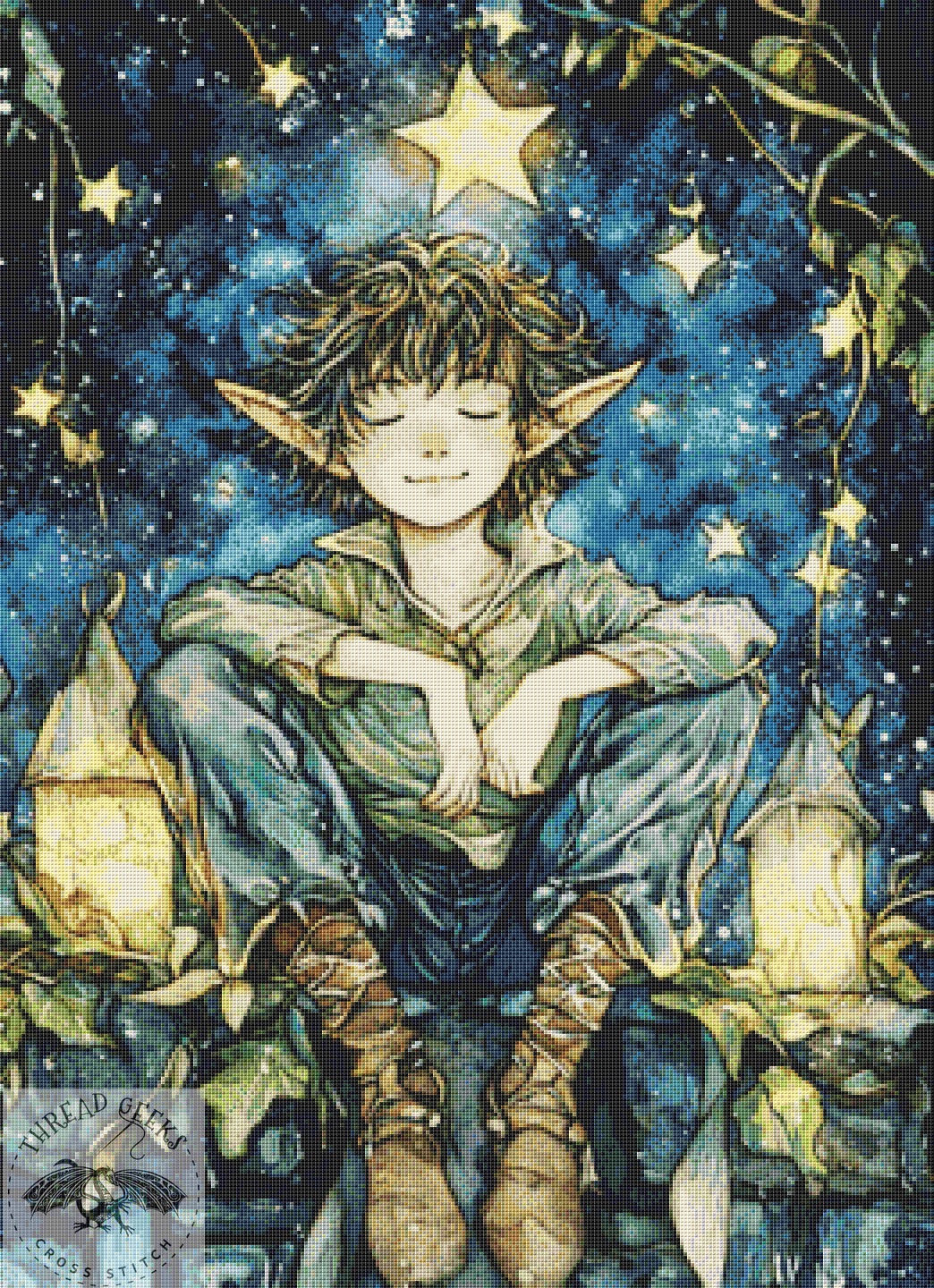 Starlit Dreamer Counted Cross Stitch Chart - Celestial Elf