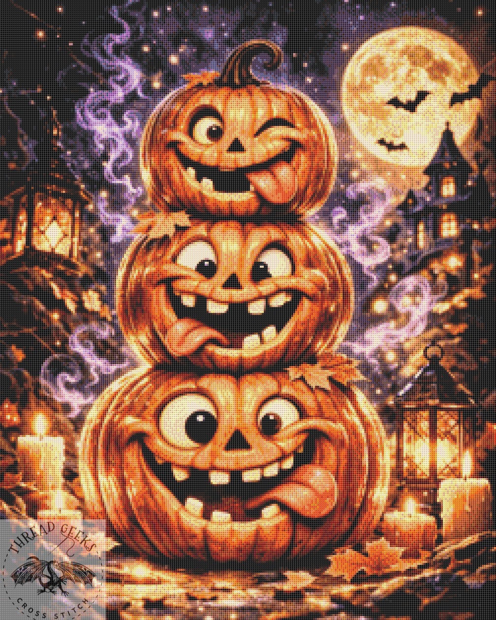 Halloween Pumpkins Cross Stitch Chart - Funny- Seasonal