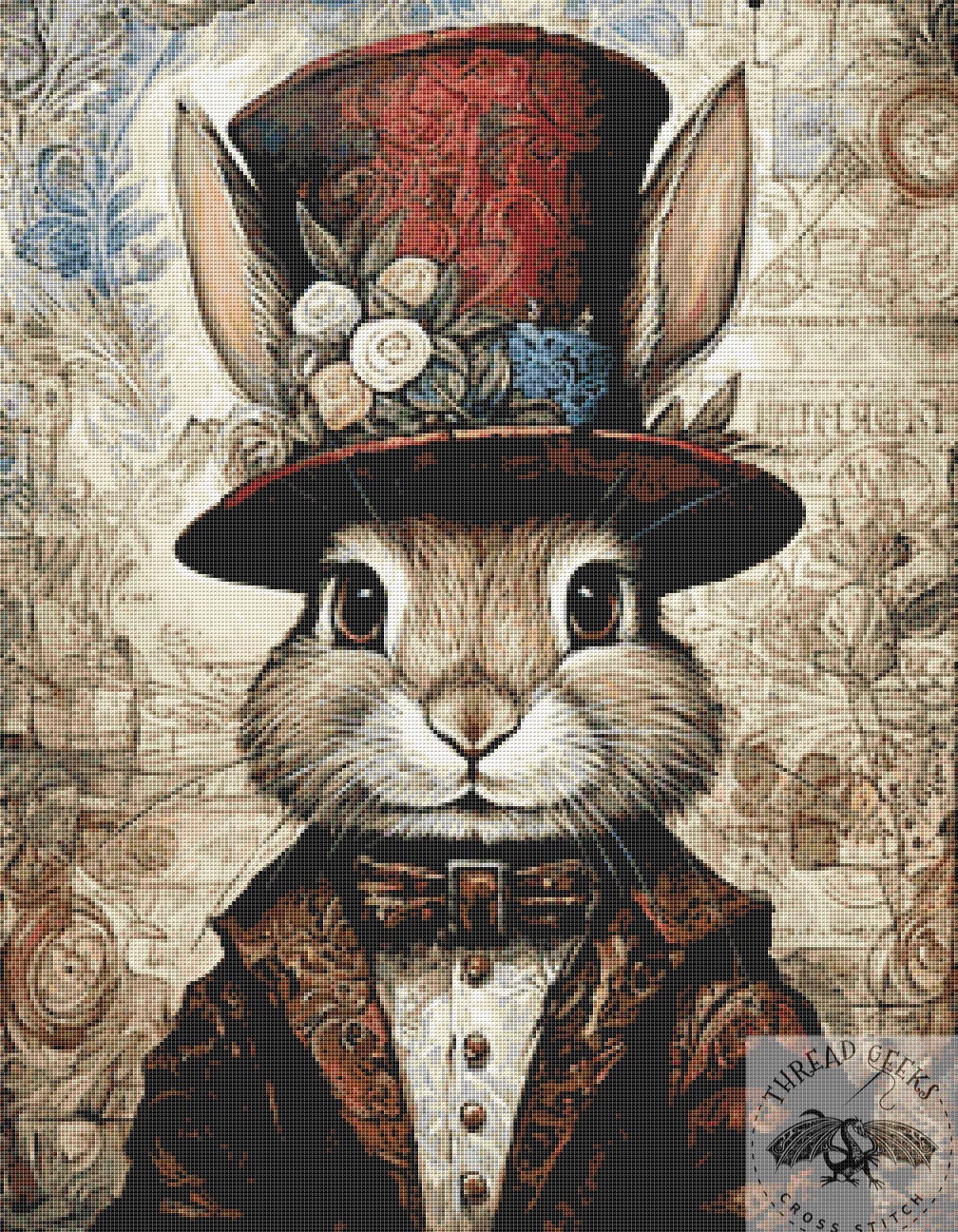 Cute Rabbit Counted Cross Stitch Kit - Steampunk Modern - DMC
