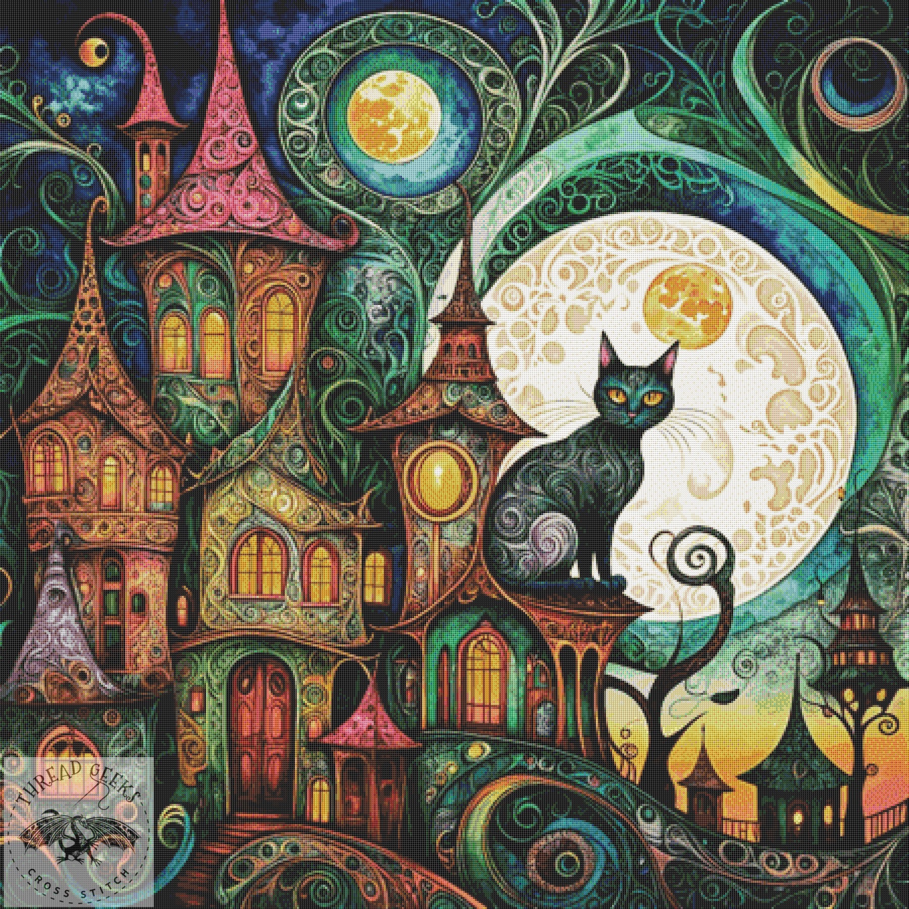 City Cat 2 Counted Cross Stitch Chart - Modern Unusual Colourful