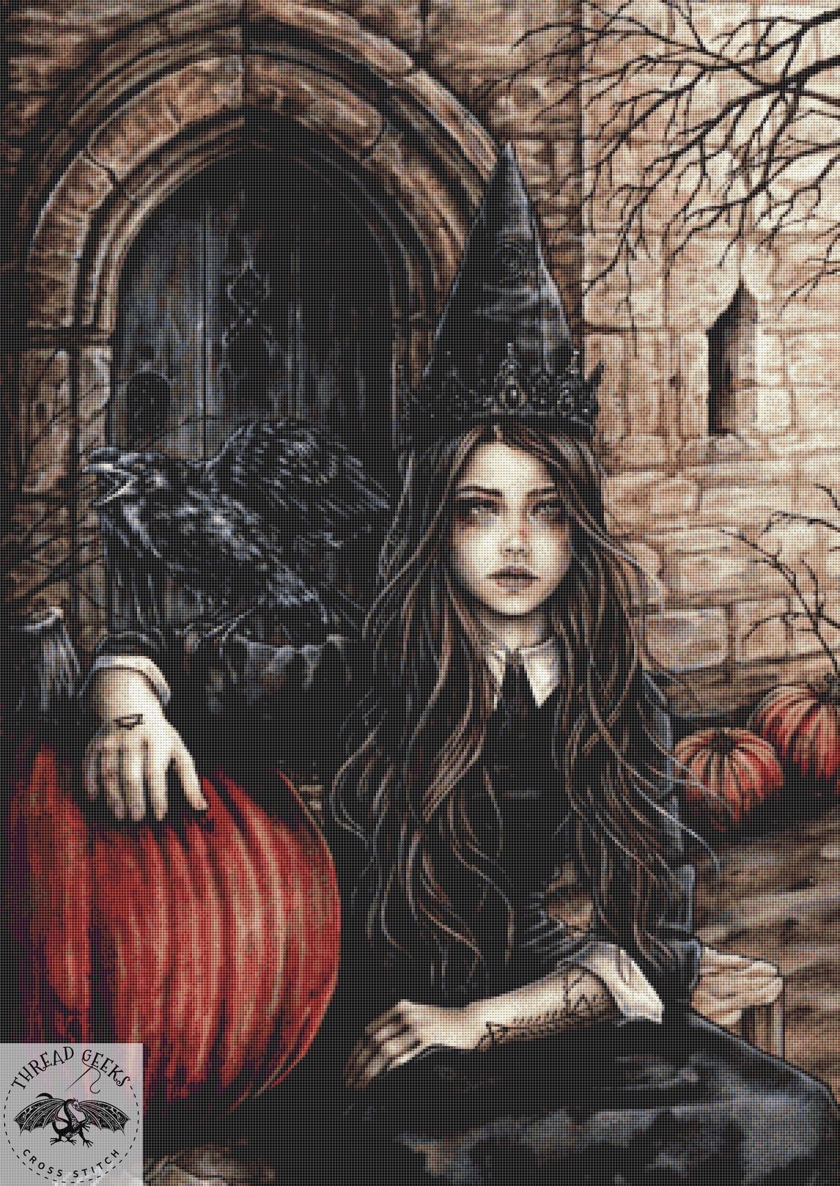 Legatum Benandanti XL Cross Stitch Chart - Pagan Witch and Crown Raven