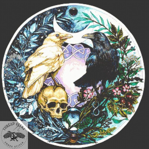 Sacred Balance Counted Cross Stitch Chart Raven Crow Thread Geeks