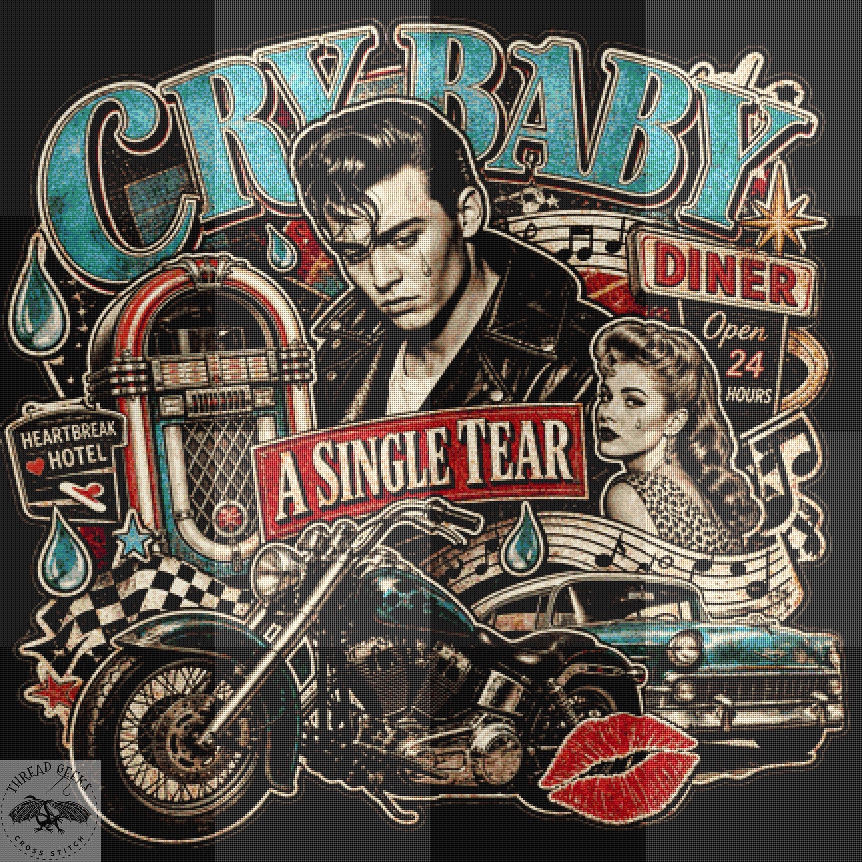 Cry Baby XL Counted Cross Stitch Kit - Johnny Depp - Cult Film