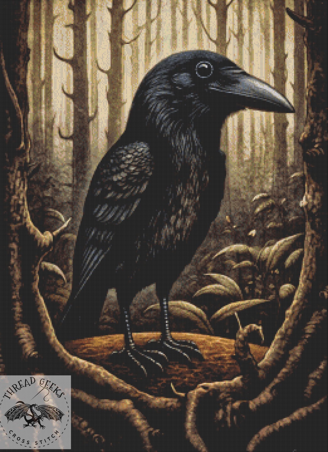 Shadow Raven Counted Cross Stitch Chart - Unusual Gothic Woodland DMC